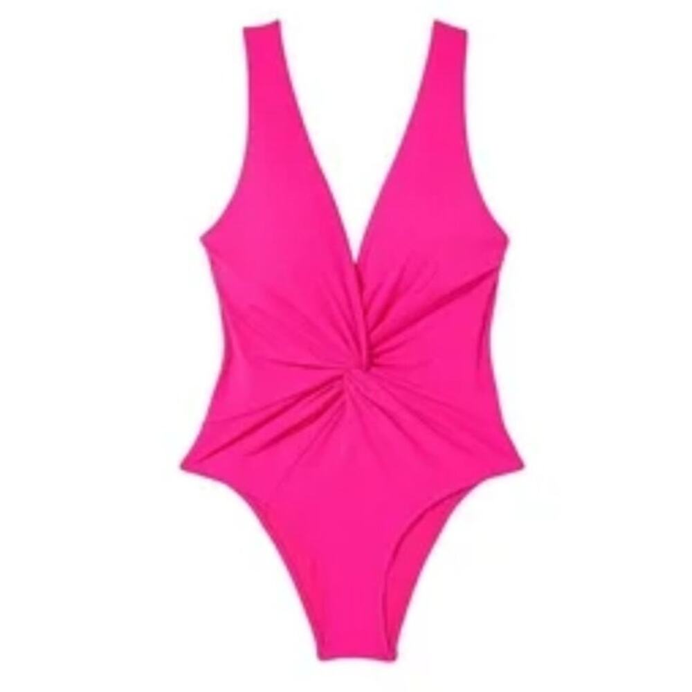 NWOT Victoria's Secret Forever Pink Plunge Fuchsia Cheeky Open Back One Piece L